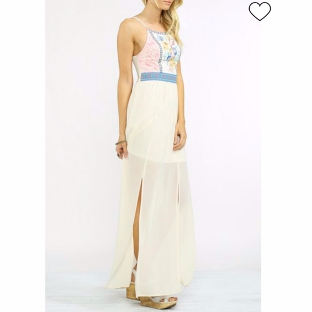 NWOT FLYING TOMATO EMBROIDERED & SHEER MAXI DRESS